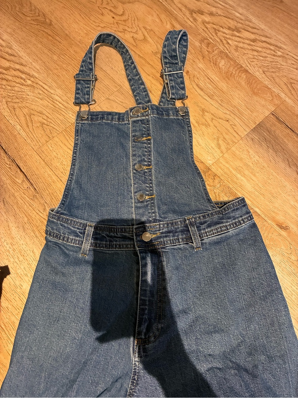 Women's Denim Overalls in Mid Blue with Adjustable Straps